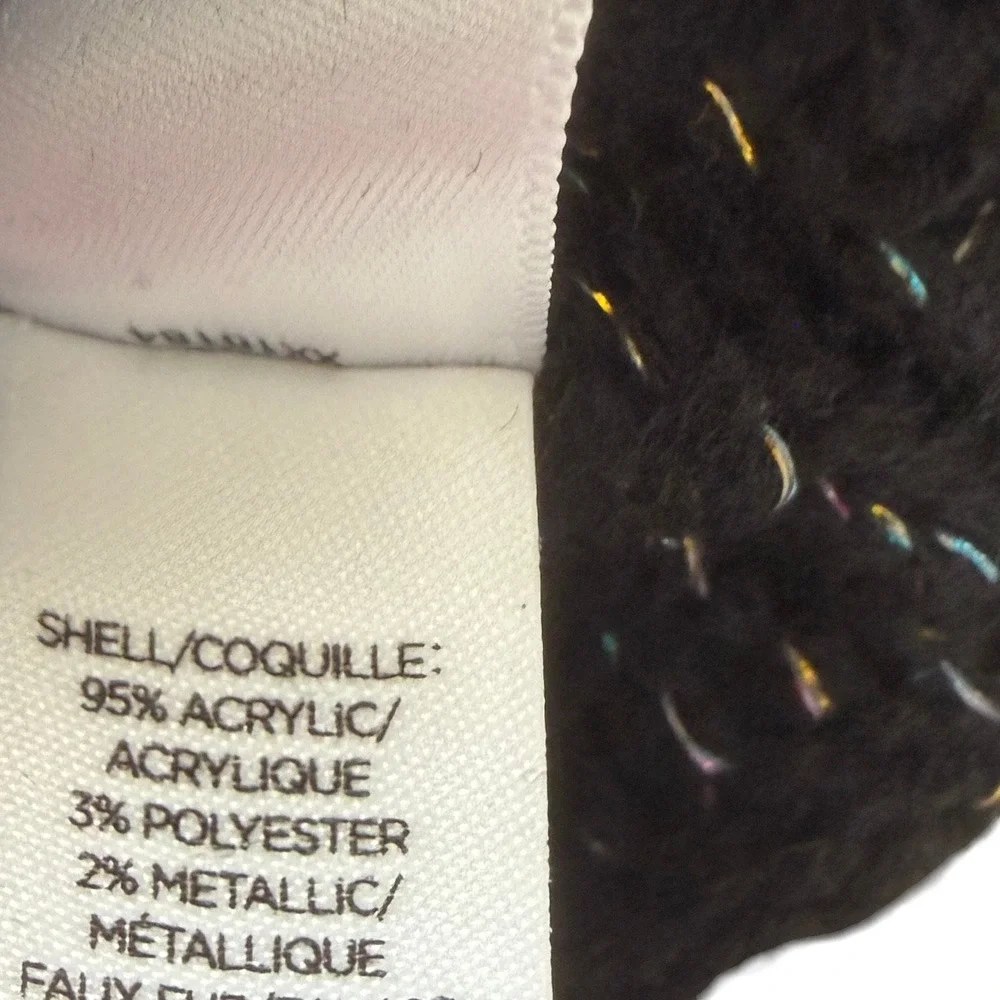 BP Black Metallic Pom Beanie Cozy Winter Streetwear‎ Y2K Sparkle Festival Hat